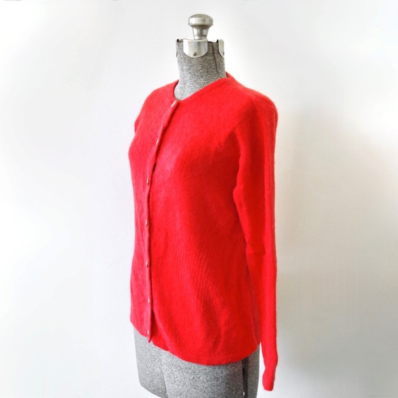Saks Fifth Avenue Cashmere Collection Bright Orange-Red Cardigan Size S - Picture 4 of 10